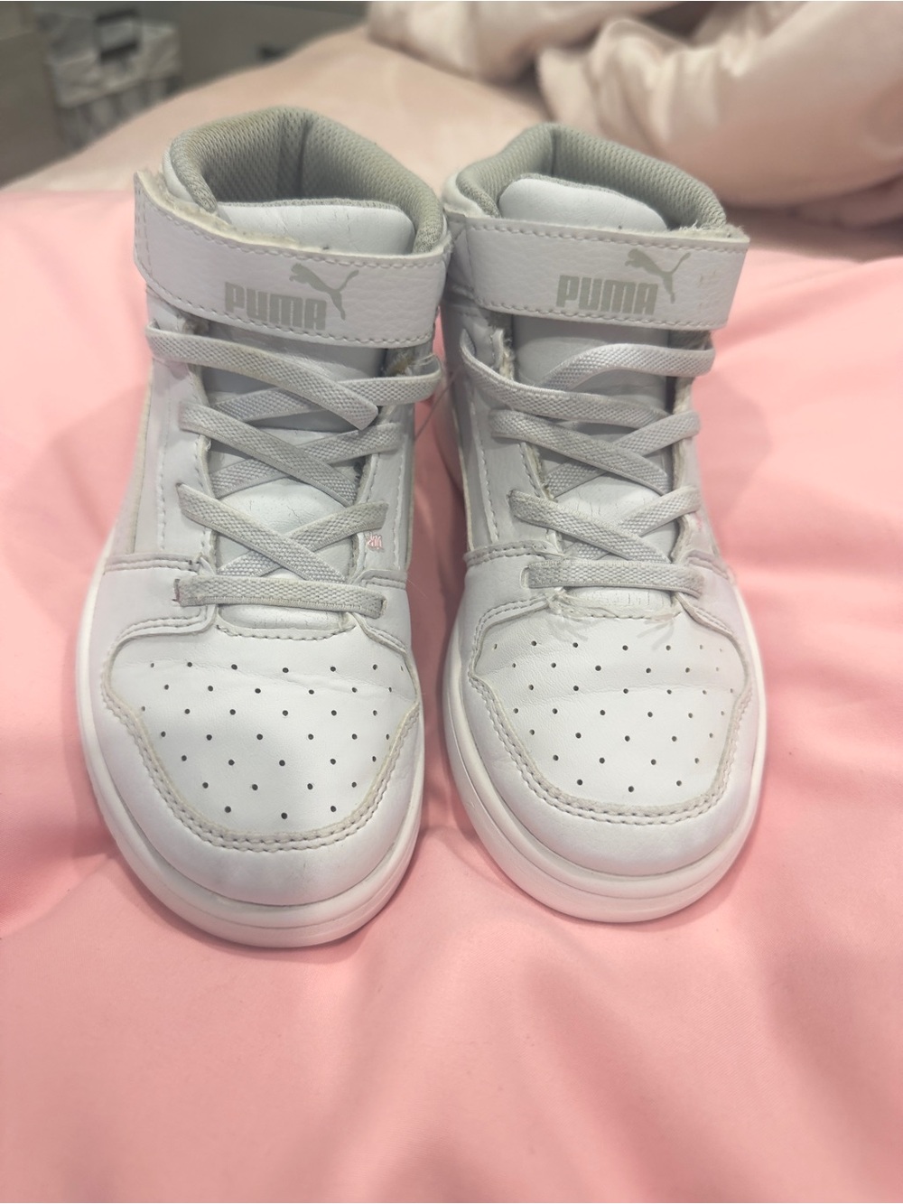 Puma Kids White High-Top Sneakers with Strap